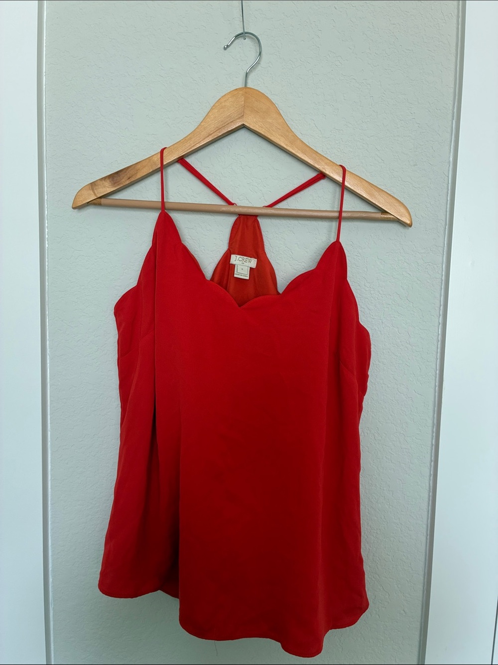J. Crew Bright Red Scalloped V-Neck Cami